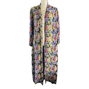 Coastal Sacred Threads Open Duster Womens M/L Colorful Tropical Cottage Cover